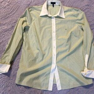 ESCADA stripped light green/white button down long sleeve shirt. Size L